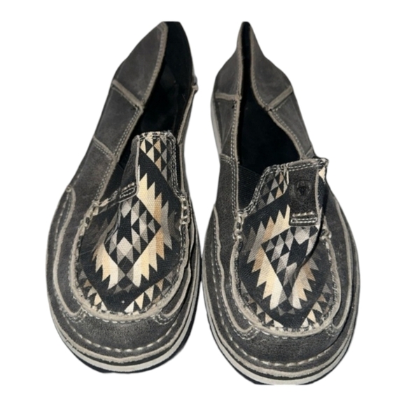 Ariat Gray Aztec Cruiser Moc Loafers 9.5 Leather Canvas Orthotic Flexible - Picture 1 of 9